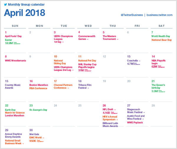 Twitter månedlig lineup kalender