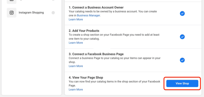 se knappen shop for at få vist, hvordan din facebook-butik ser ud på din side