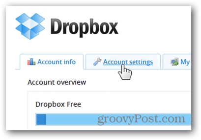 fanebladet med indstillinger for dropbox-konto