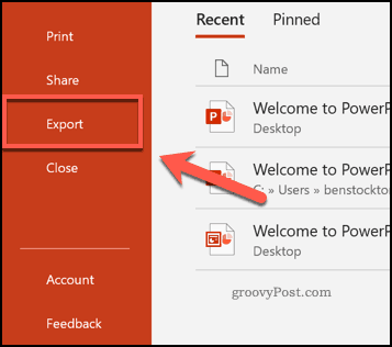 Ikonet Export fane i PowerPoint