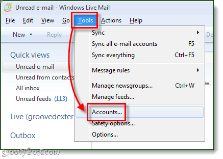windows live mail-værktøjskonti