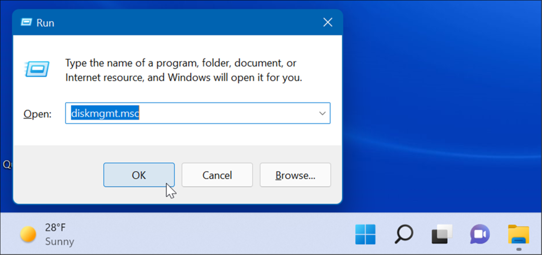 køre åben diskhåndtering på Windows 11