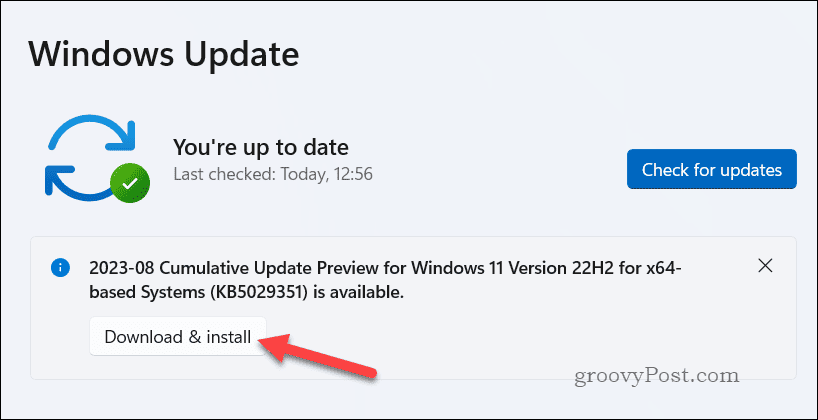 Installer Windows-opdateringsknap