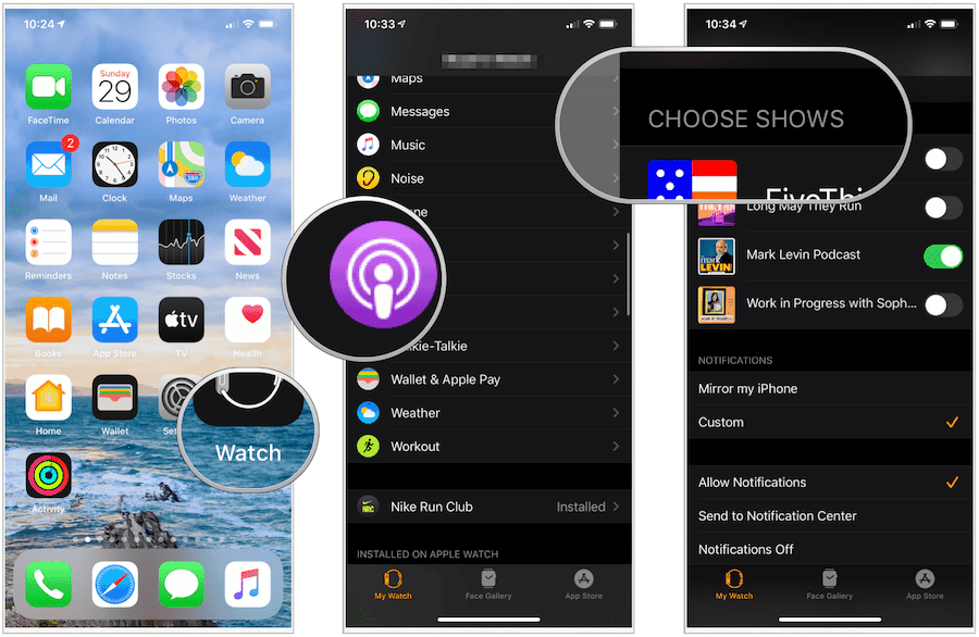 vælg podcasts på Apple Watch
