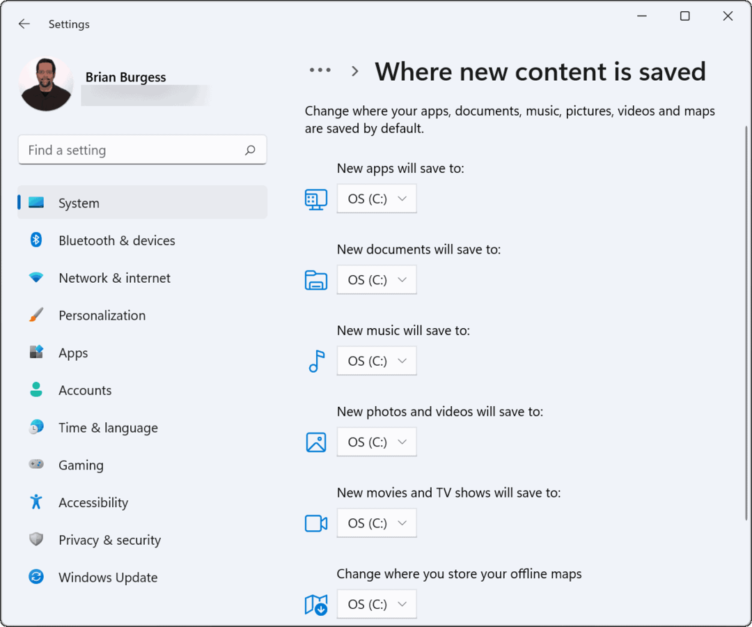 ændre standard gemmeplacering i Windows 11