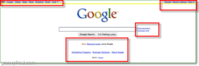 google hjemmeside før det falmede look, så rodet
