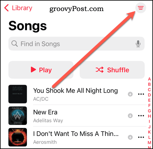 Ikonet Flere valgmuligheder i Apple Music-biblioteket