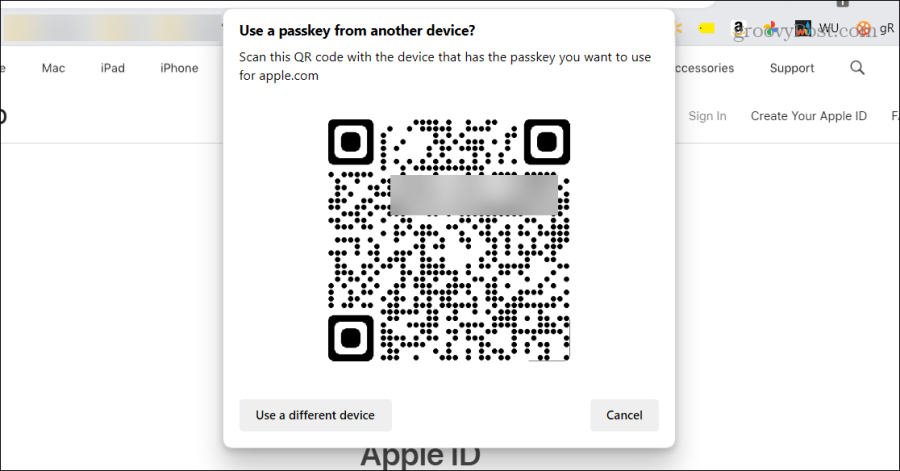 scan qr-kode Apple-konto adgangsnøgler