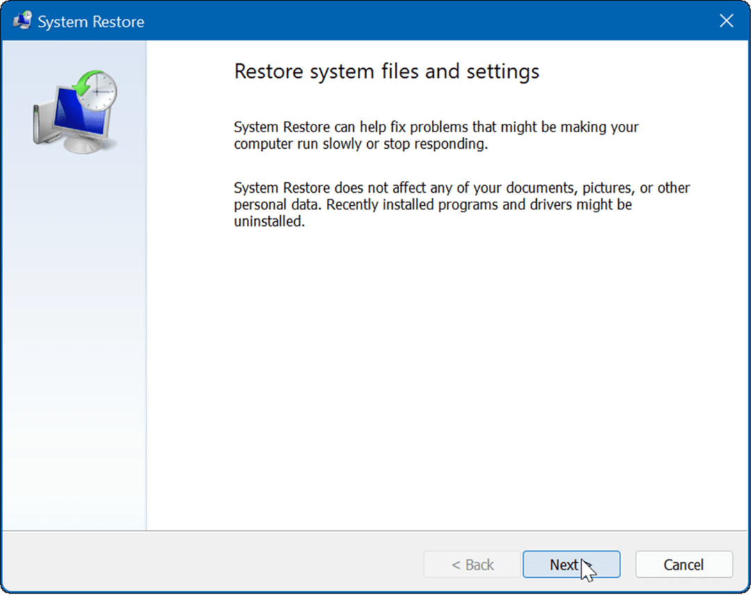Opret et gendannelsespunkt på Windows 11