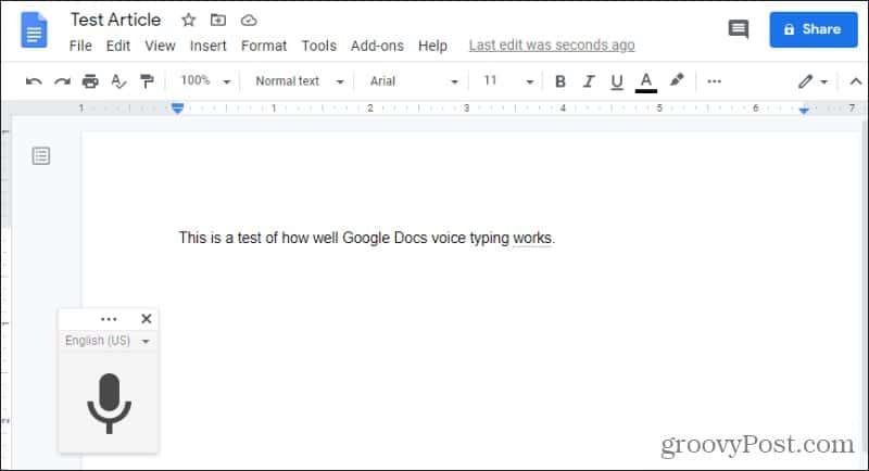 aktivering af Google Docs-stemmetypning