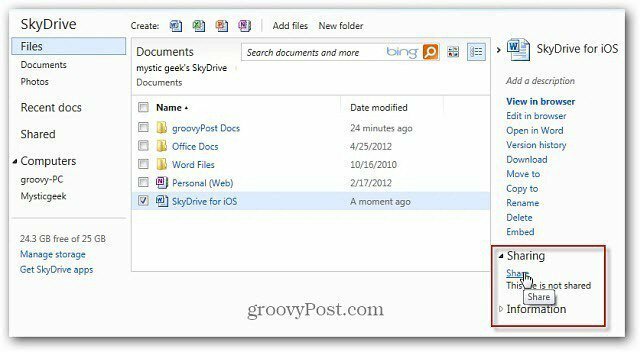 Del SkyDrive-filer med en forkortet URL