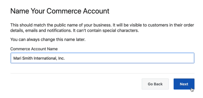 dialogboks mulighed for at navngive din facebook handelskonto