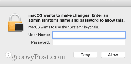Indtast legitimationsoplysningerne for din administrative Mac-konto