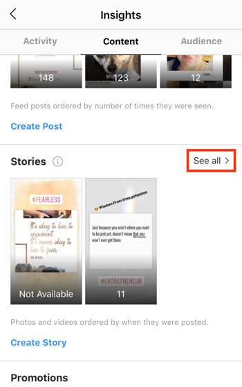 Se Instagram Stories ROI-data, trin 3.