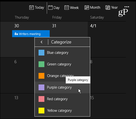 Farvekategorier kalender