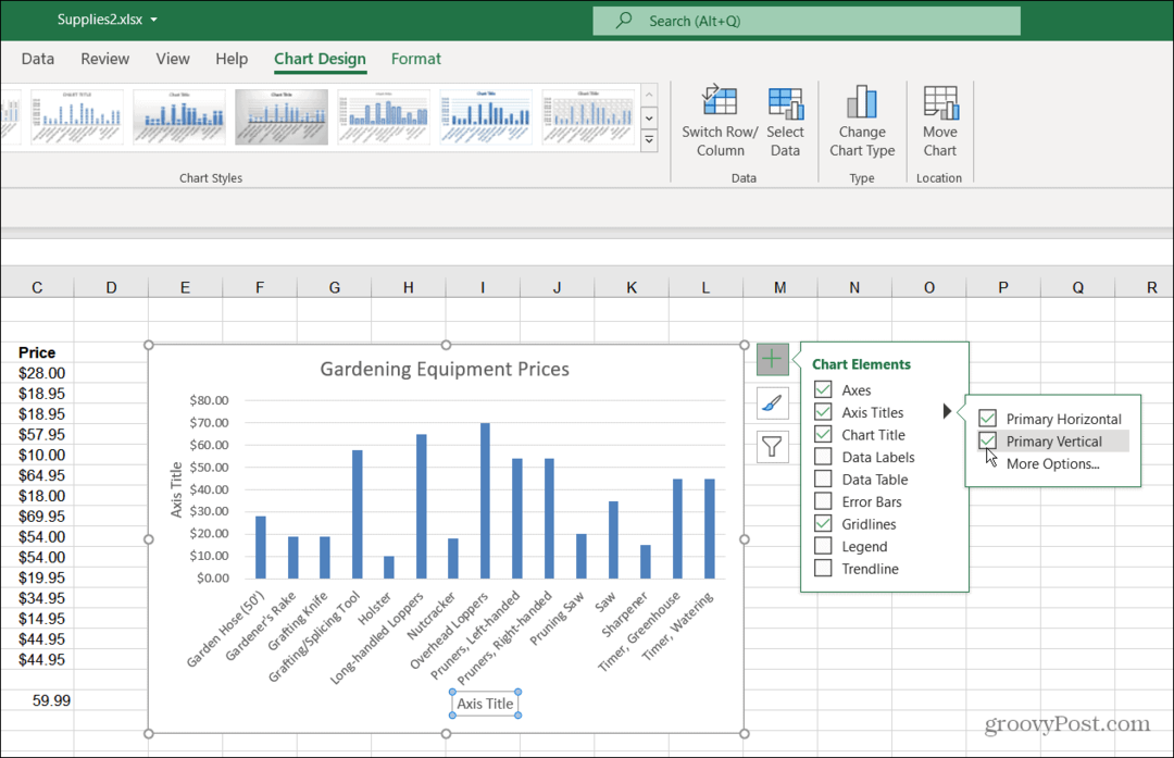 Diagramelementer Excel