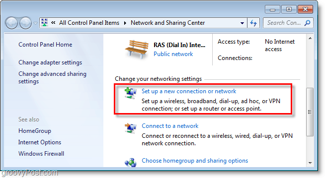 opsæt en ny forbindelse eller netværk i Windows 7