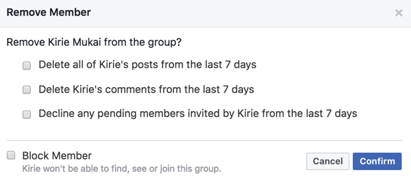 Du kan slette medlemmers indlæg, kommentarer og invitationer, når du fjerner dem fra din Facebook-gruppe.