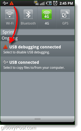 Android USB debugging tilsluttet alarm
