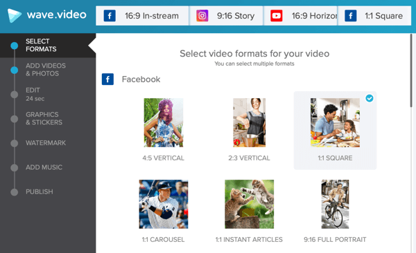 Udvikl en social videostrategi, lav video med Wave.video, facebook-skabelonindstillinger.