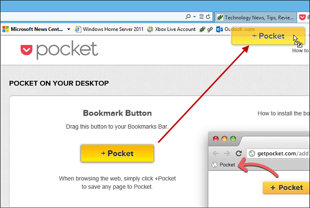 Sådan bruges Pocket med Internet Explorer