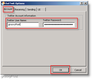 Twitter inde i Outlook: Konfigurer OutTwit