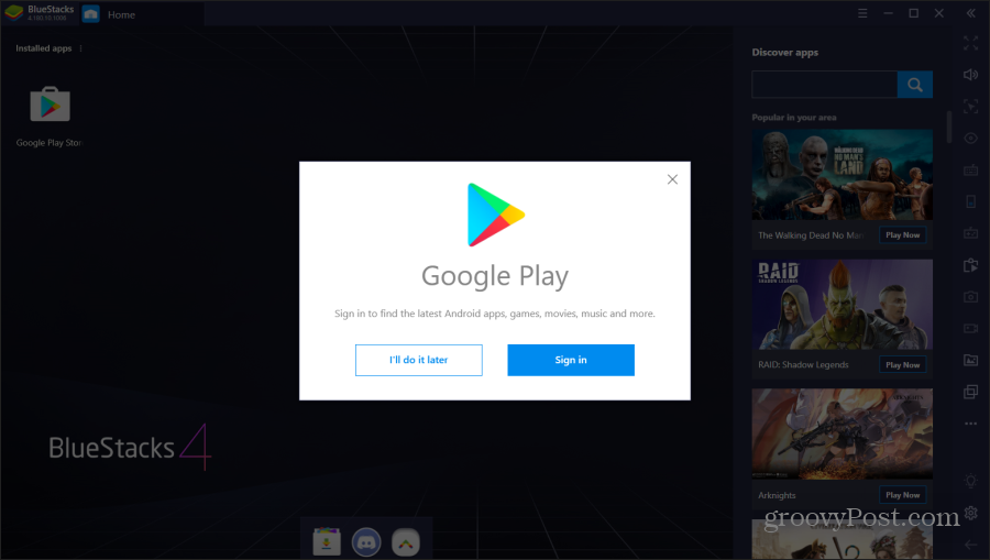 logger ind på google play på bluestacks