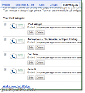 Google Voice-widgets og opkaldswidgets