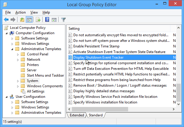 Windows Shutdown Event Tracker overvåger systemopdateringer