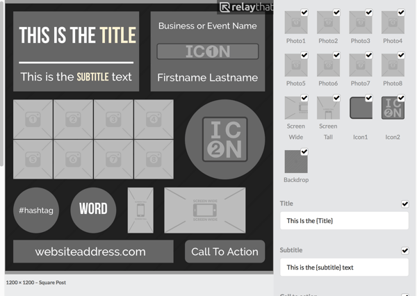 De aktiver, du uploader til dit projekts masterlayout, bruges til at udfylde de andre RelayThat-layouts.