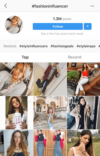 Instagram hashtag søgning efter potentielle påvirkere at samarbejde med