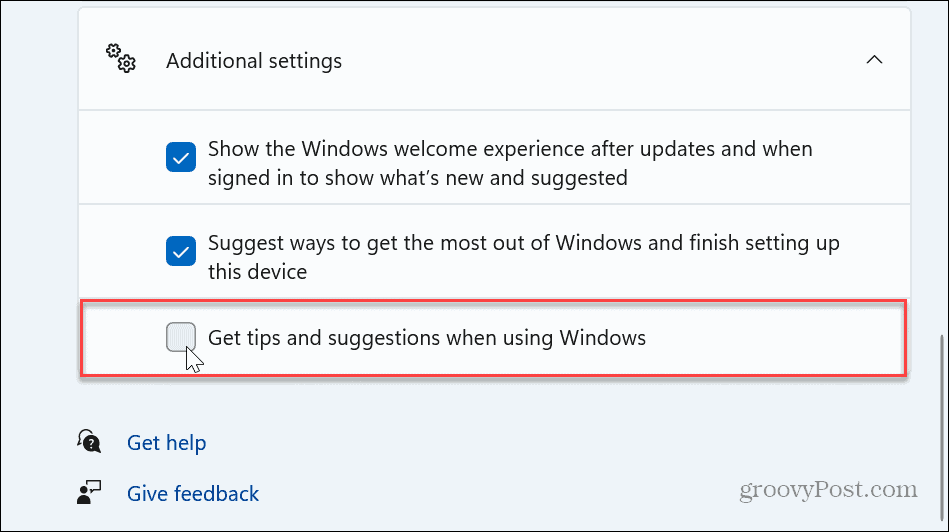 Deaktiver Windows 11 Tips og forslag-meddelelser