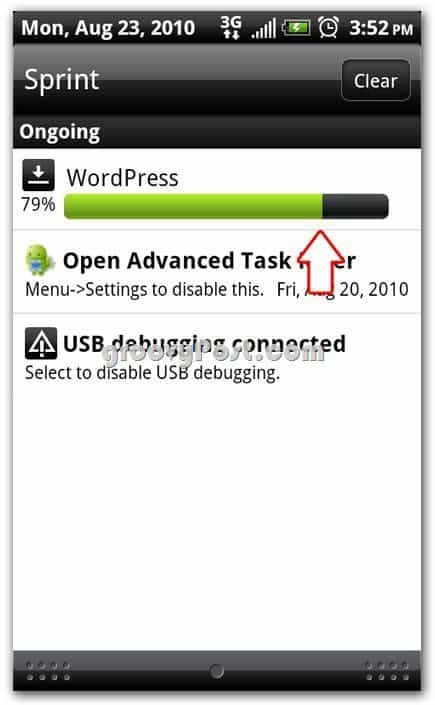 Wordpress på Android-installationsskærm