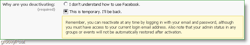 du kan genaktivere facebook når som helst, er dette virkelig deaktivering?