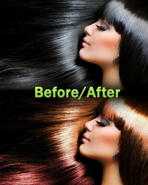 før efter olor redigere hår Photoshop retouch tutorial slutresultat