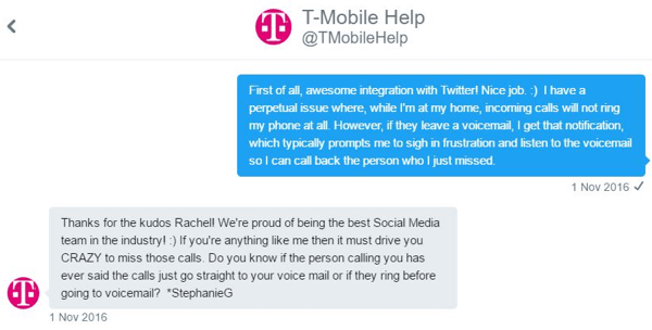 En T-Mobile kundeservicemedarbejder var i stand til at interagere med mig en-til-en og nul ind på mit problem.