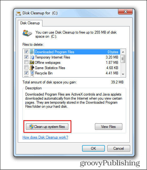 Windows 7 opdatering slette gamle filer disk oprydning knap