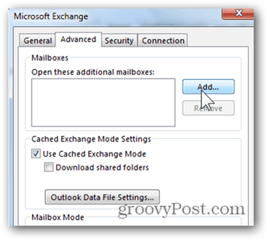 Tilføj postkasse Outlook 2013 - Klik på Avanceret, Tilføj