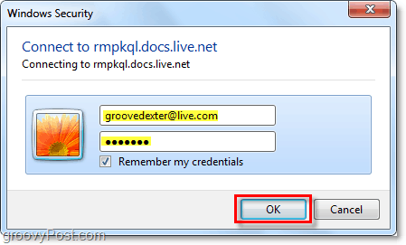 igen indtast dine legitimationsoplysninger om din Windows Live-konto