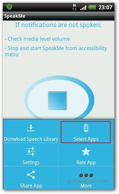 Vælg apps til SpeakMe til Android