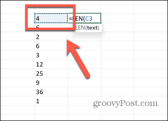 excel len vælg celle