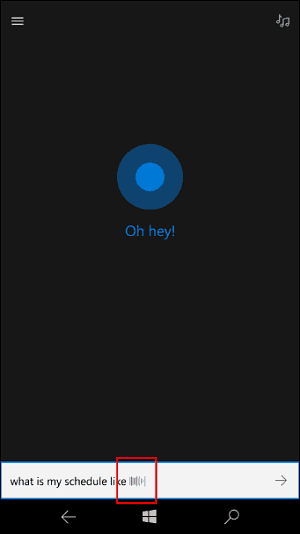 Cortana lytter animation