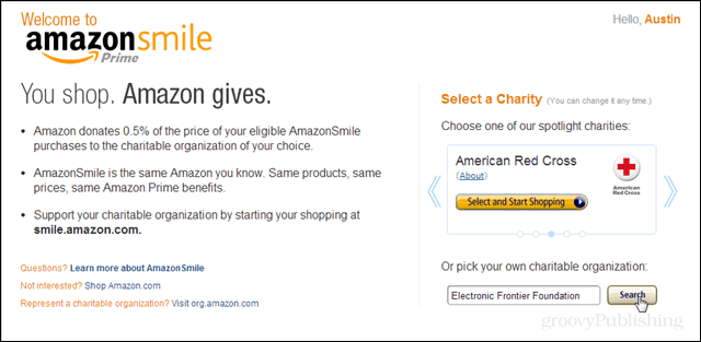 Doner til din foretrukne velgørenhed med Amazon Smile