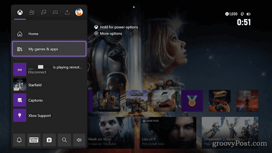 Vælg mine spil-apps fra Xbox-menuen