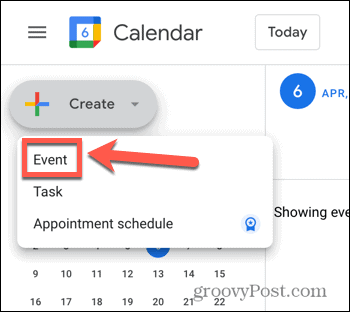 Google Kalender opret skærmbillede af begivenhedsindstilling