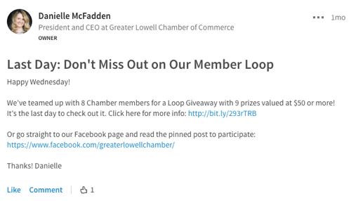 promover facebook loop giveaway på linkedin