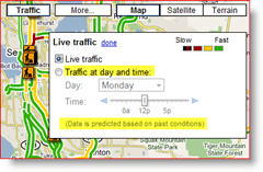 Google Maps Live-trafik ved indstillinger for dag og klokkeslæt