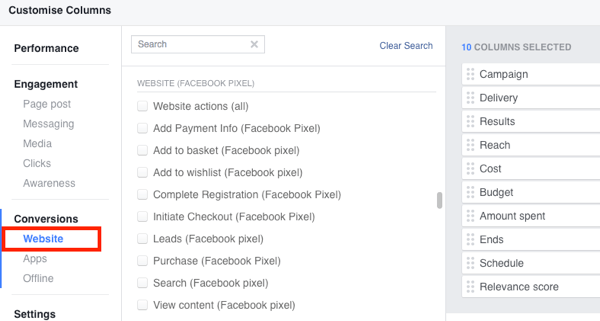 Føj standardhændelseshandlinger til din Facebook Ads Manager-rapportering.
