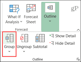 Gruppér kolonner og rækker i Excel i Windows