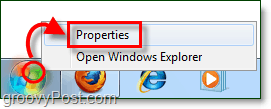 hvordan man åbner egenskaber for startmenu i windows 7 